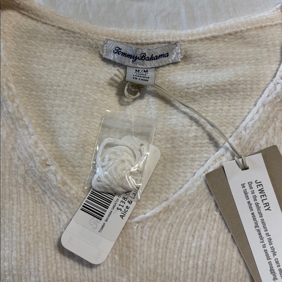 Tommy Bahama NWT Women's Chenille Cream V-Neck Sweater - Picture 5 of 9